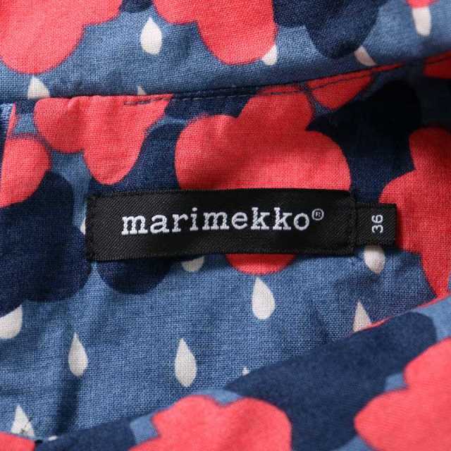marimekko(マリメッコ)のマリメッコ ワンピース ひざ丈 ラウンドカラー 丸襟 花柄 36 S 紺 赤 レディースのワンピース(ひざ丈ワンピース)の商品写真