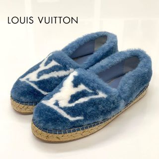 ルイヴィトン(LOUIS VUITTON)の6423　ヴィトン ファー ロゴ エスパドリーユ フラットシューズ ブルー(スリッポン/モカシン)