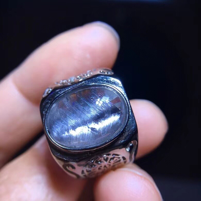 高級】プラチナタイチンルチルクォーツ リング s925 14*10.2mm-