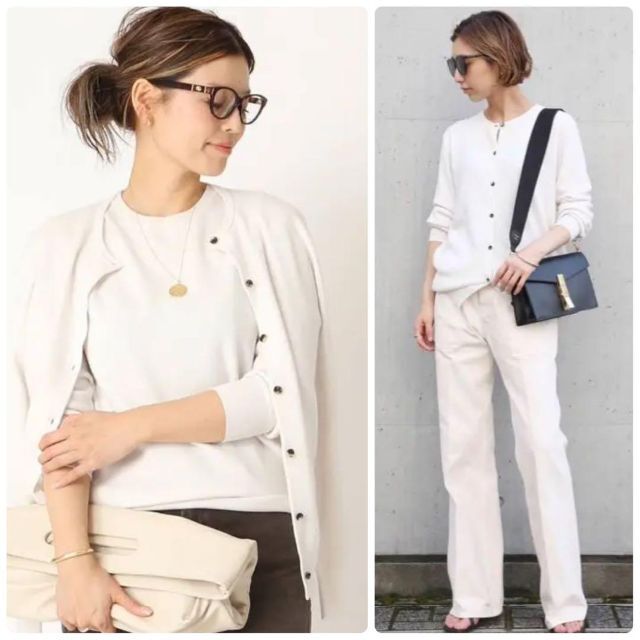 美品△Deuxieme classe //クルーネックカーディガン△オフホワイト