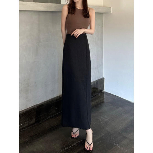 2way button long skirt