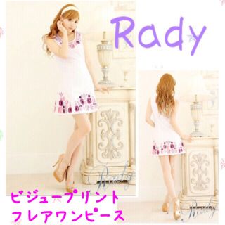 レディー(Rady)の♡Rady♡ビジュープリントフレアワンピ♡ホワイト×ピンクF(ミニワンピース)