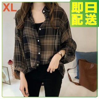 ✨Sale✨オーバーサイズ [XL] シャツ ブラウス 韓国 シースルーチェック(シャツ/ブラウス(長袖/七分))