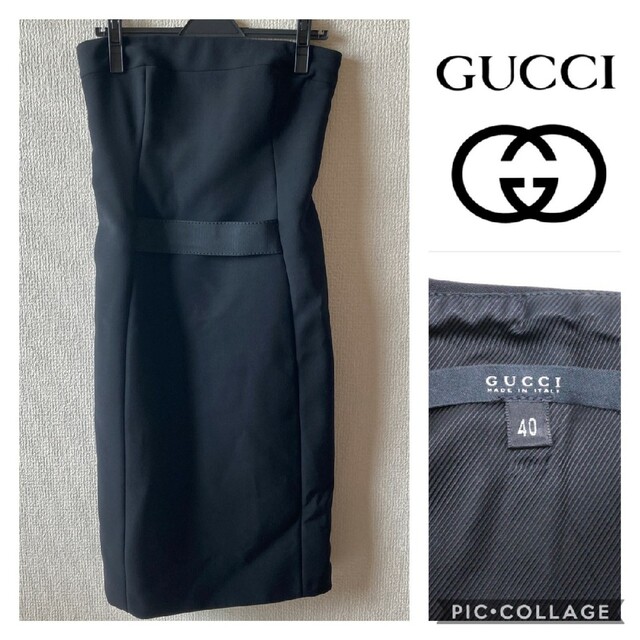 Gucci - GUCCI☆ベアトップ ワンピース ウール 黒色の通販 by