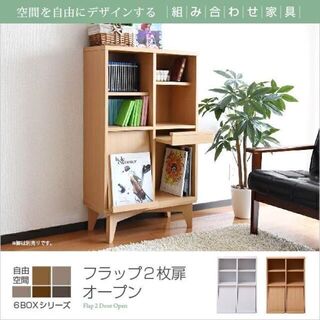 JKプラン 6BOXシリーズ☆木製 ディスプレイラック 2枚扉 フラップ 本棚(マガジンラック)
