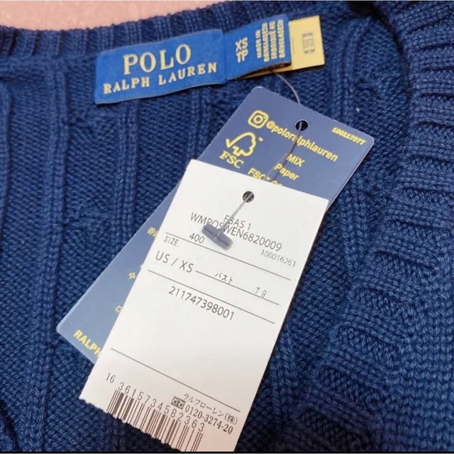 POLO RALPH LAUREN(ポロラルフローレン)の【新品未使用・タグ付き】ポロラルフローレン　ケーブルニットネイビー　XS レディースのトップス(ニット/セーター)の商品写真