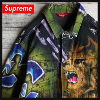 シュプリーム(Supreme)の【希少XLサイズ】シュプリーム☆ 総柄 デニムジャケット　ライオン　即完売(Gジャン/デニムジャケット)