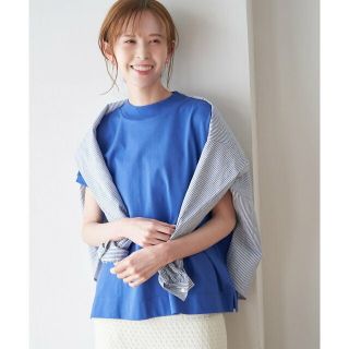 ロペピクニック(Rope' Picnic)の【ブルー（44）】ラク美tee/トルコオーガニックコットンモックネックフレンチスリーブトップス(カットソー(長袖/七分))