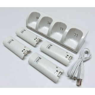 ウィー(Wii)のWii ダブルリモコンチャージスタンド4連(ホワイト)（電池パック4個付属）(その他)