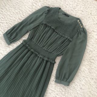 ザラ(ZARA)の未使用 ザラ シフォンプリーツワンピース レース　ミントグリーン サイズＭ(ロングワンピース/マキシワンピース)