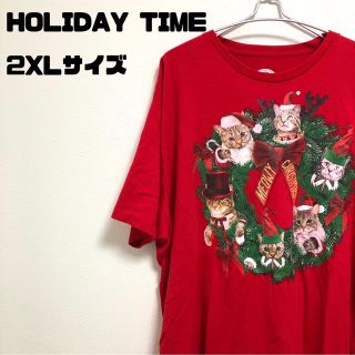 Holiday Time ホリデータイム　ねこプリント　Tシャツ　2XLサイズ(Tシャツ/カットソー(半袖/袖なし))