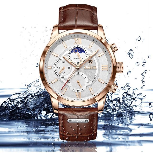 【正規品】LIGE　メンズ腕時計　防水　ゴールドホワイト　専用箱（付属品完備） メンズの時計(腕時計(アナログ))の商品写真