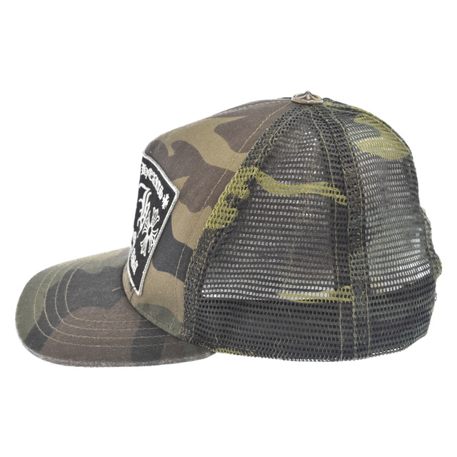 Chrome Hearts(クロムハーツ)のCHROME HEARTS クロムハーツ TRUCKER CAP/CAMO トラッカーキャップ カモ CHパッチクロスボール付 メッシュキャップ 帽子 カーキ メンズの帽子(キャップ)の商品写真