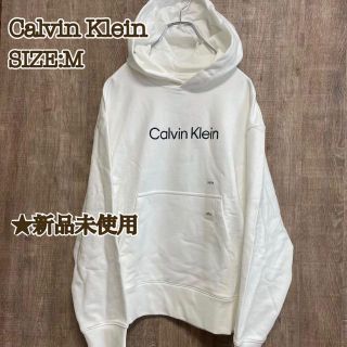 ★新品★Calvin Klein ショート丈 パーカー  ビッグロゴ 白 M