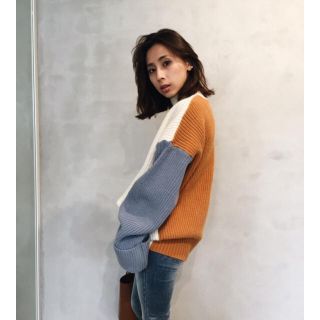 アメリヴィンテージ(Ameri VINTAGE)の冬物売り切値下げパターンCOLOR BLOCK CUFF KNIT(ニット/セーター)