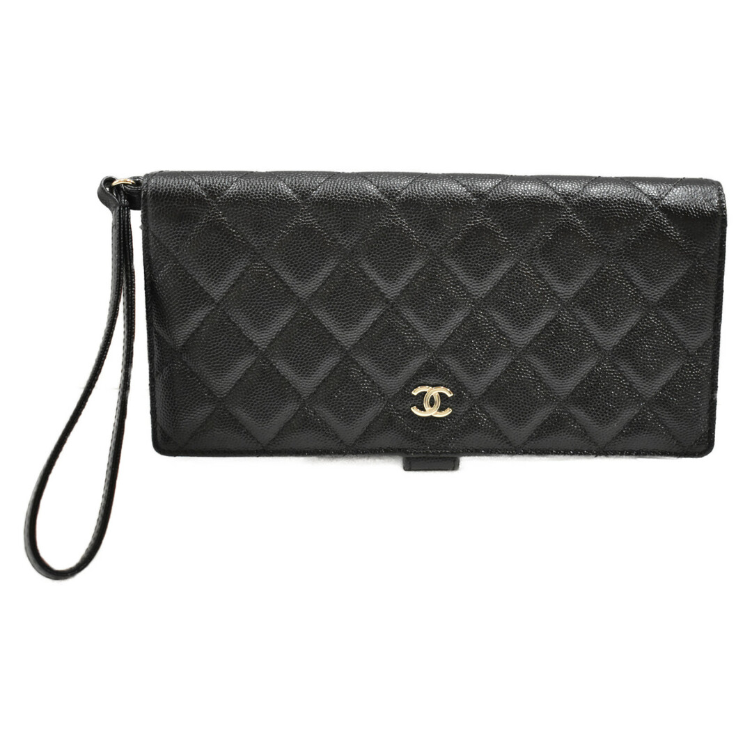 【★】CHANEL 
二つ折り財布 A70525 ブラック×ブラウン系 レザー 財布　長財布　おしゃれ　ユニセックス　人気　シンプルロゴ