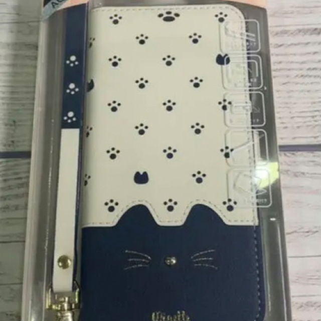 手帳型 スマホケース iPhone xs  x  アイフォン  猫ネイビー スマホ/家電/カメラのスマホアクセサリー(iPhoneケース)の商品写真