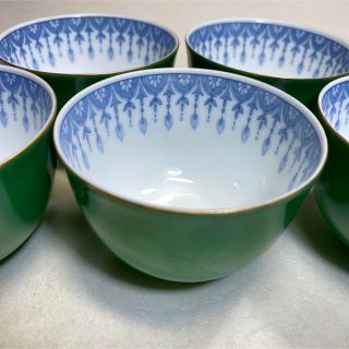 タチキチ(たち吉)のG-81たち吉　緑のお湯呑み5客セット　未使用品長期保管(食器)