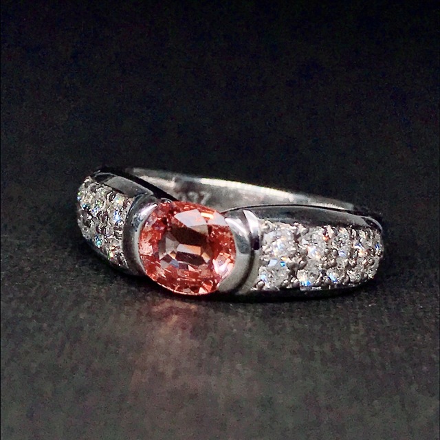 パパラチャサファイヤ 0.80ct ダイヤモンド 0.37ct リング 希少石 レディースのアクセサリー(リング(指輪))の商品写真