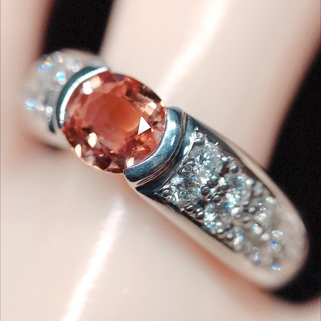 パパラチャサファイヤ 0.80ct ダイヤモンド 0.37ct リング 希少石 レディースのアクセサリー(リング(指輪))の商品写真