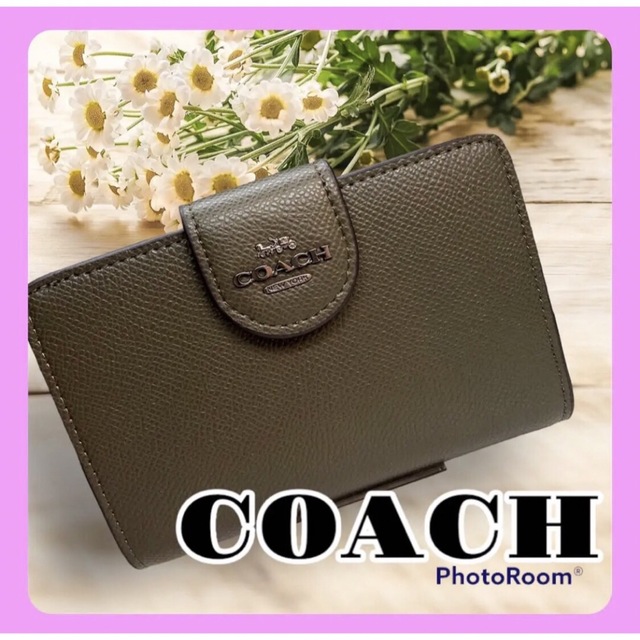 【新品】COACH コーチ 二つ折り財布 グリーン人気