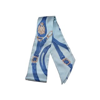 【箱あり☆品】HERMESBRIDES de GALA 水色系 シルク100%レディース ツイリー 人気 おしゃれ プレゼント包装可松山久万ノ台店