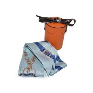 【箱あり☆品】HERMESBRIDES de GALA 水色系 シルク100%レディース ツイリー 人気 おしゃれ プレゼント包装可松山久万ノ台店