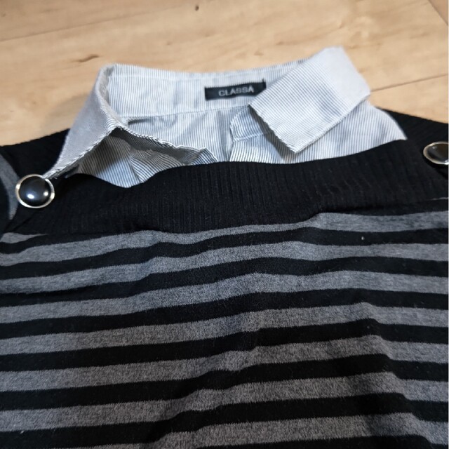 重ね着風ニットTシャツ レディースのトップス(Tシャツ(半袖/袖なし))の商品写真