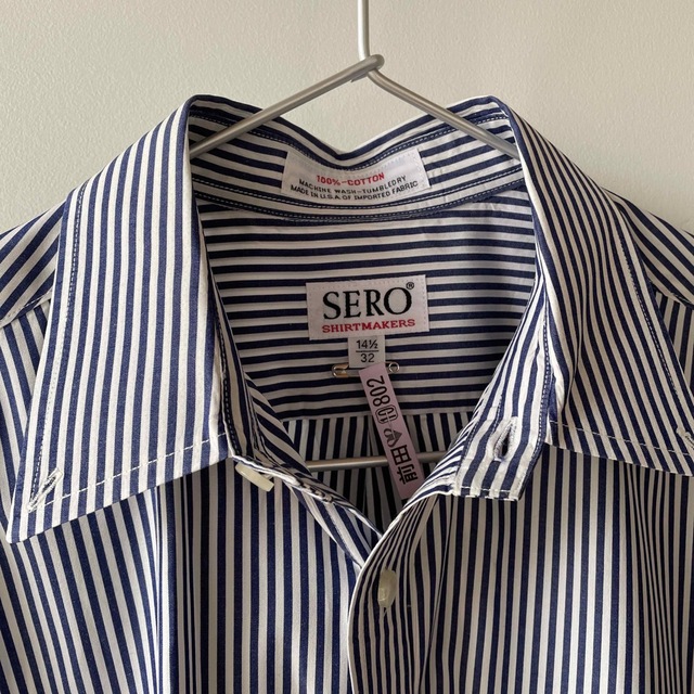 SERO(セロ)のセロ　メンズ　シャツ　長袖　ストライプ　ネイビー　14H（メンズSサイズ相当） メンズのトップス(シャツ)の商品写真