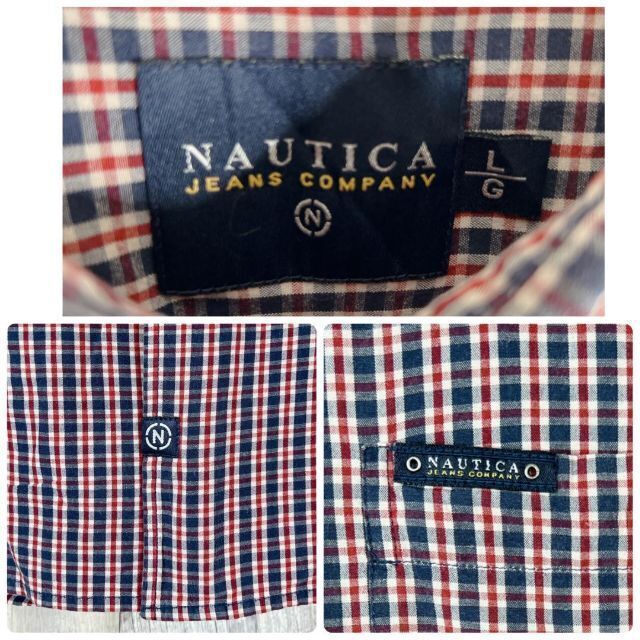 NAUTICA(ノーティカ)の人気ブランドノーティカ古着チェックロゴ刺繍ポケット重ね着レイヤード半袖シャツ メンズのトップス(シャツ)の商品写真