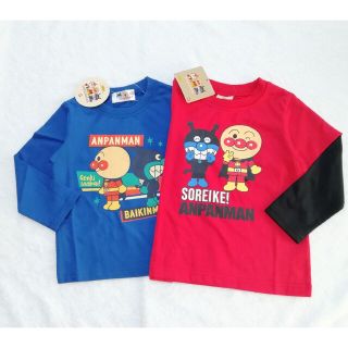 アンパンマン(アンパンマン)の新品　100cm　アンパンマン　春男の子長袖Tシャツ2枚セット　レッド×ブルー(Tシャツ/カットソー)