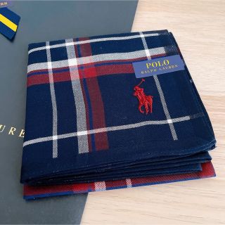 ポロラルフローレン(POLO RALPH LAUREN)のポロ ラルフローレン ハンカチ ネイビー × 赤 ライン チェック(ハンカチ/ポケットチーフ)