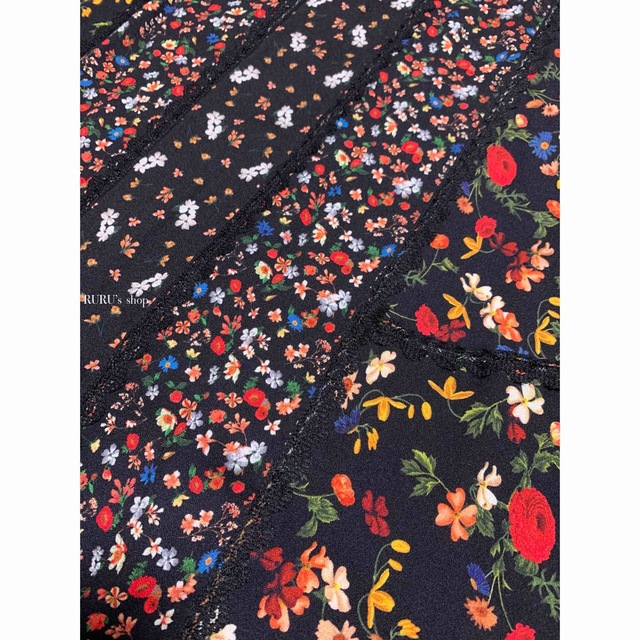 美品 alice+olivia パッチワークプリント×レーストリム ワンピース-