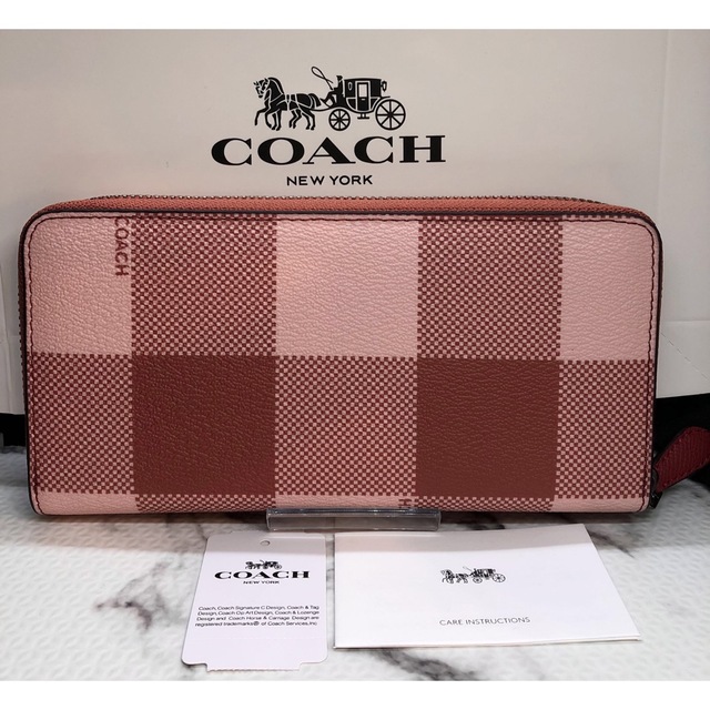 【新品未使用】COACH コーチ 長財布 ジッピーウォレット チェック  レッド 1