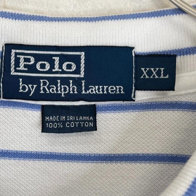 POLO RALPH LAUREN(ポロラルフローレン)の希少襟デザインボーダーポニー刺繍ロゴワンポイントラガーマリンポロシャツ男女古着 メンズのトップス(ポロシャツ)の商品写真