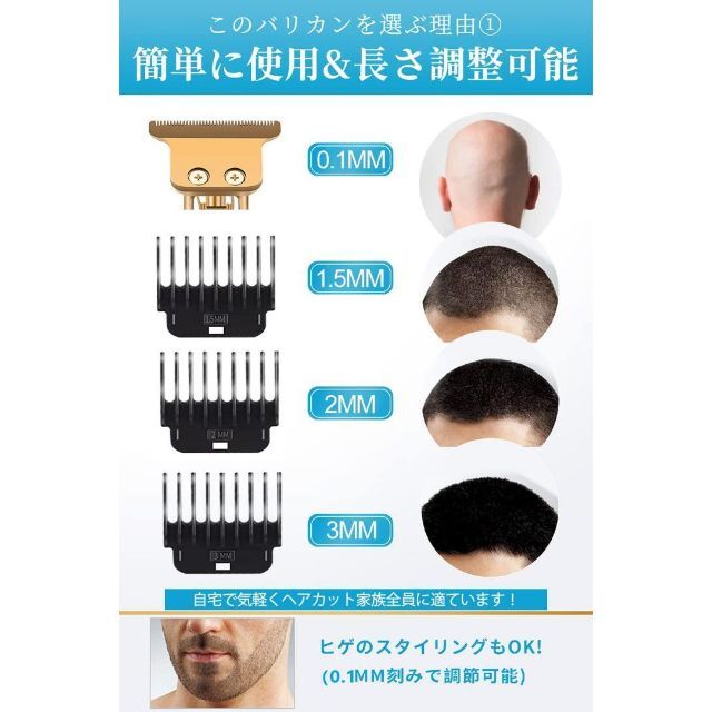 バリカン 電動バリカン ヘアカッター 散髪用 USB充電式 コードレス 2