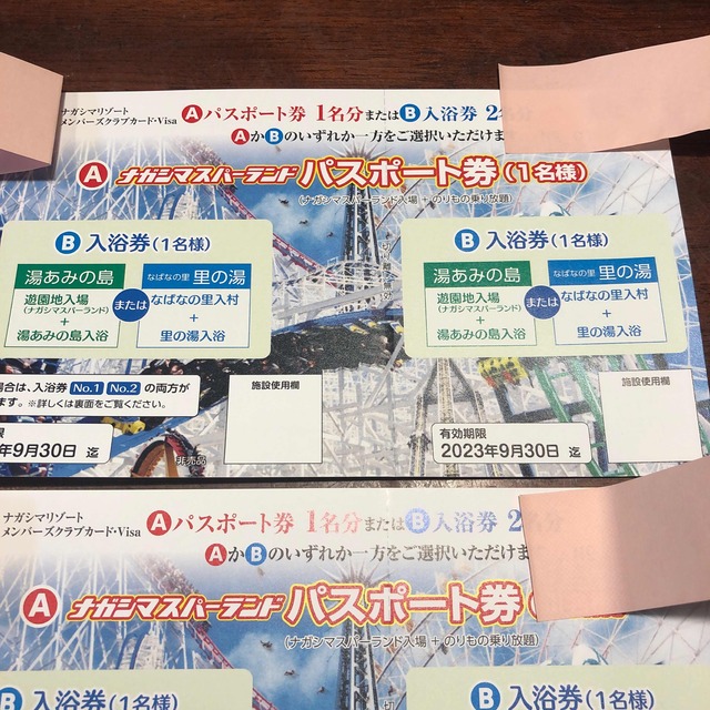 ナガシマスパーランド パスポート 大人2枚、幼児1枚 ミールクーポン3000円
