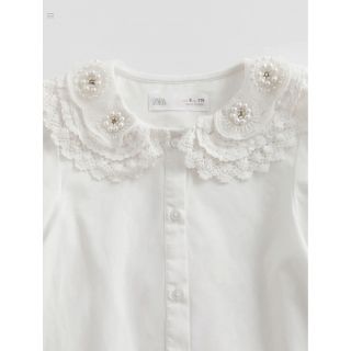 ザラキッズ(ZARA KIDS)のzara キッズ パールビジューブラウス　レース(ブラウス)