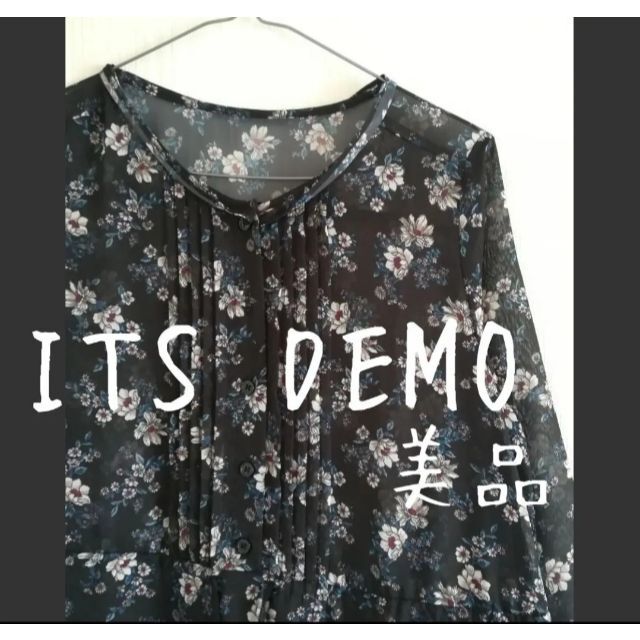 ITS'DEMO(イッツデモ)の美品 ITS DEMO イッツデモ 花柄 透け感 シアーワンピース ネイビー レディースのワンピース(ひざ丈ワンピース)の商品写真