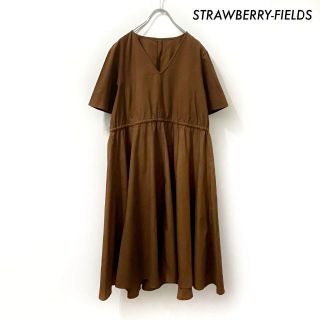 ストロベリーフィールズ(STRAWBERRY-FIELDS)のSTRAWBERRY-FELDS★半袖ワンピース Aライン ブラウン 茶色(ロングワンピース/マキシワンピース)