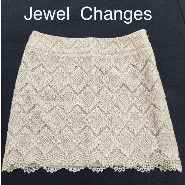 Jewel Changes(ジュエルチェンジズ)のジュエルチェンジズ☆アイボリー総レースミニスカート レディースのスカート(ミニスカート)の商品写真