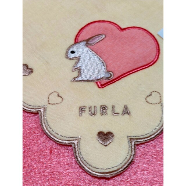 Furla(フルラ)の新品　FURLA　フルラ　ガーゼハンカチ　うさぎハート刺繍 エンタメ/ホビーのエンタメ その他(その他)の商品写真