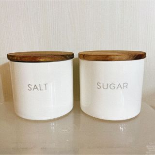 ニトリ(ニトリ)のニトリ キャニスター 350 SALT SUGAR 塩 砂糖 容器 ウッド 陶器(容器)