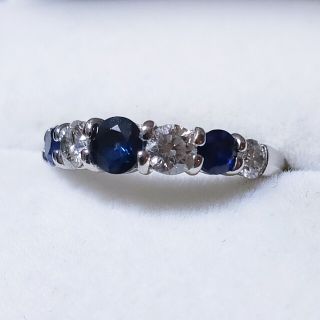 ダイヤモンド×サファイア 一文字 エタニティ リング Pt900 0.55ct