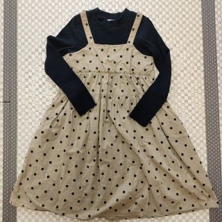 ブランシェス(Branshes)の(150) BRANSHES ブランシェス ドット柄重ね着風 長袖ワンピース(ワンピース)