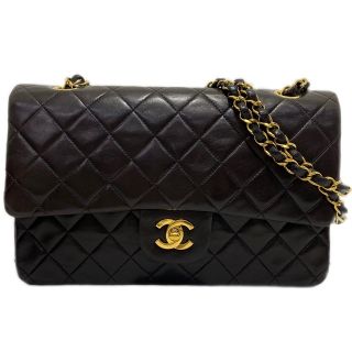 シャネル(CHANEL)のCHANEL シャネル ショルダーバッグ マトラッセ25 Matelasse ココマーク ココ ターンロック ダブルチェーン ダブルフラップ かばん 鞄 A01112 ラムスキン    ブラック 黒 ゴールド金具 レディース 人気【中古品】(ショルダーバッグ)