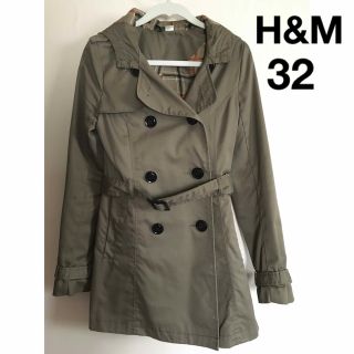 エイチアンドエム(H&M)のH&Mフード付きトレンチコート カーキ  32サイズ(トレンチコート)