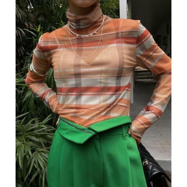 Ameri VINTAGE - AMERI SHEER CHECK HIGH NECK CUT TOP 正規品の通販