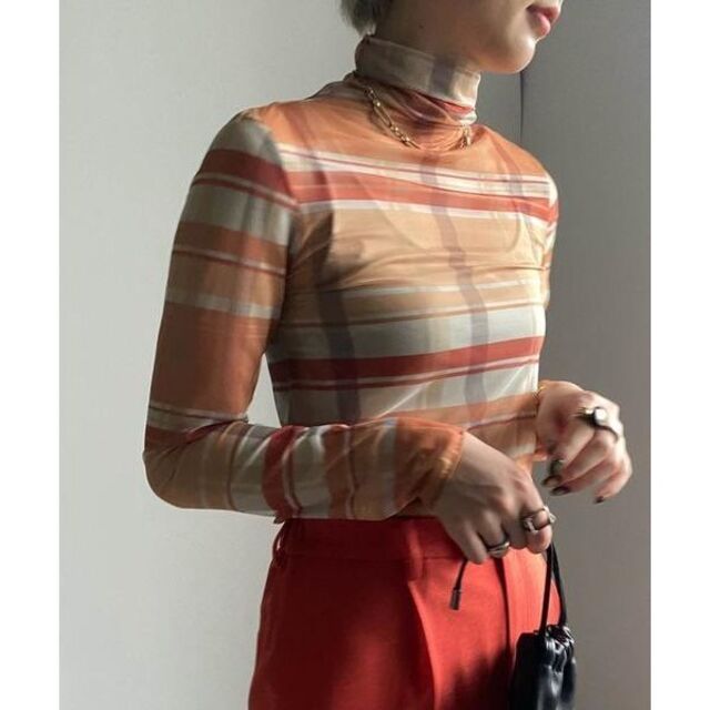 Ameri VINTAGE - AMERI SHEER CHECK HIGH NECK CUT TOP 正規品の通販