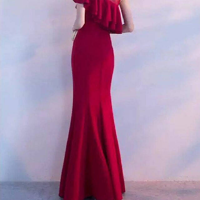 カラードレス　パーティードレス　ロング丈　スリット　レディース 赤　XL レディースのフォーマル/ドレス(ロングドレス)の商品写真